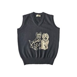 Vtg Rare Black & White Sportswear Yorkie Dog Wool Sweater Vest Japanese Brand M
